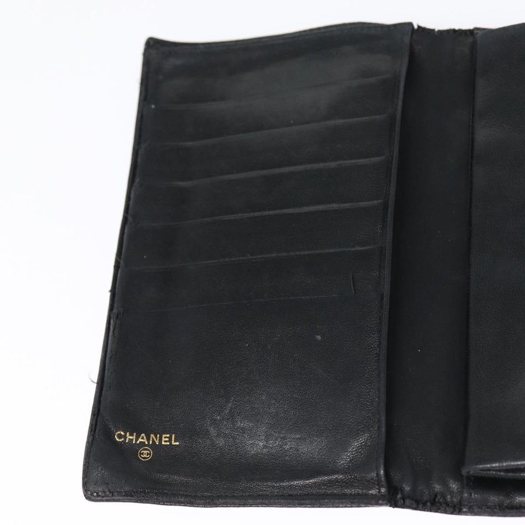 Top Quality Chanel COCO Mark Long Wallet Caviar Skin Black Gold CC Auth 88623
