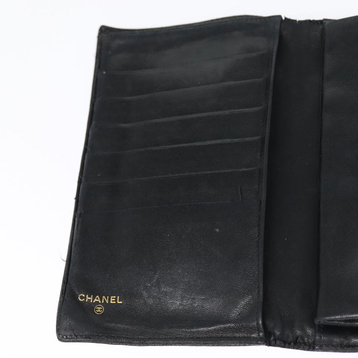 Top Quality Chanel COCO Mark Long Wallet Caviar Skin Black Gold CC Auth 88623