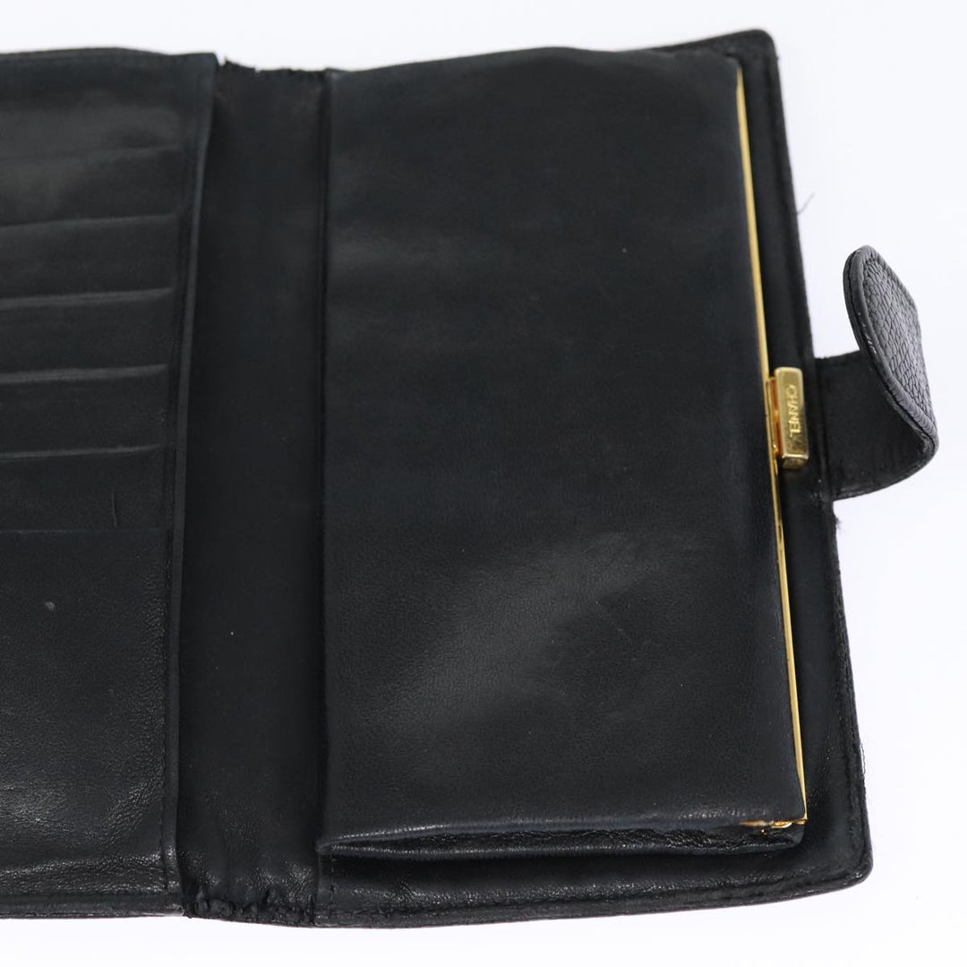 Top Quality Chanel COCO Mark Long Wallet Caviar Skin Black Gold CC Auth 88623