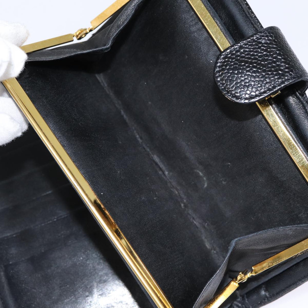 Top Quality Chanel COCO Mark Long Wallet Caviar Skin Black Gold CC Auth 88623