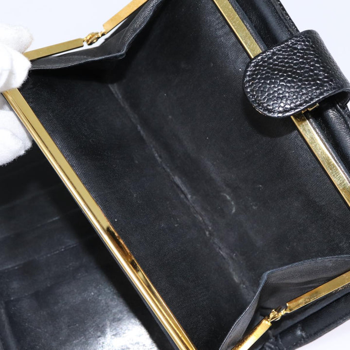 Top Quality Chanel COCO Mark Long Wallet Caviar Skin Black Gold CC Auth 88623