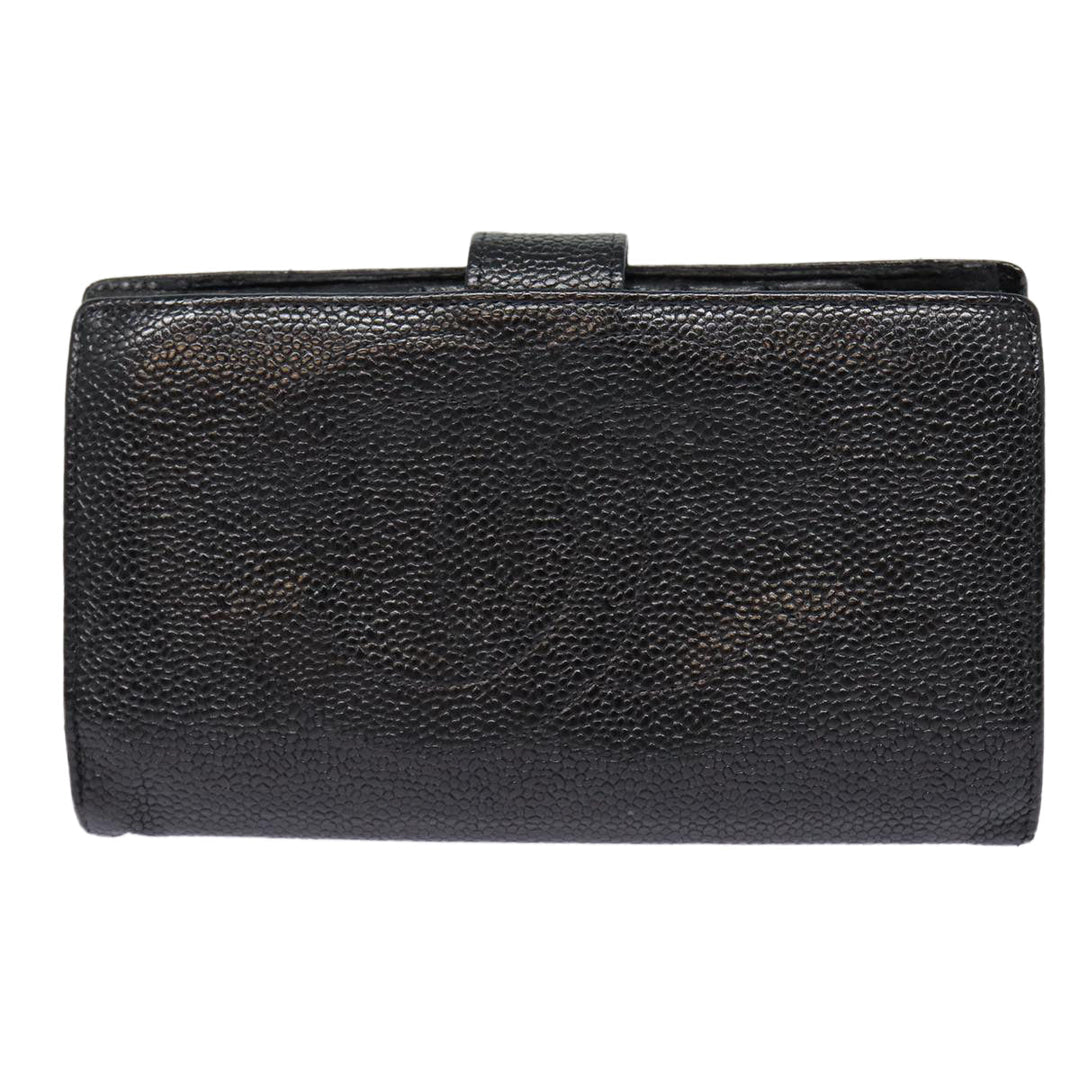 Top Quality Chanel COCO Mark Long Wallet Caviar Skin Black Gold CC Auth 88623