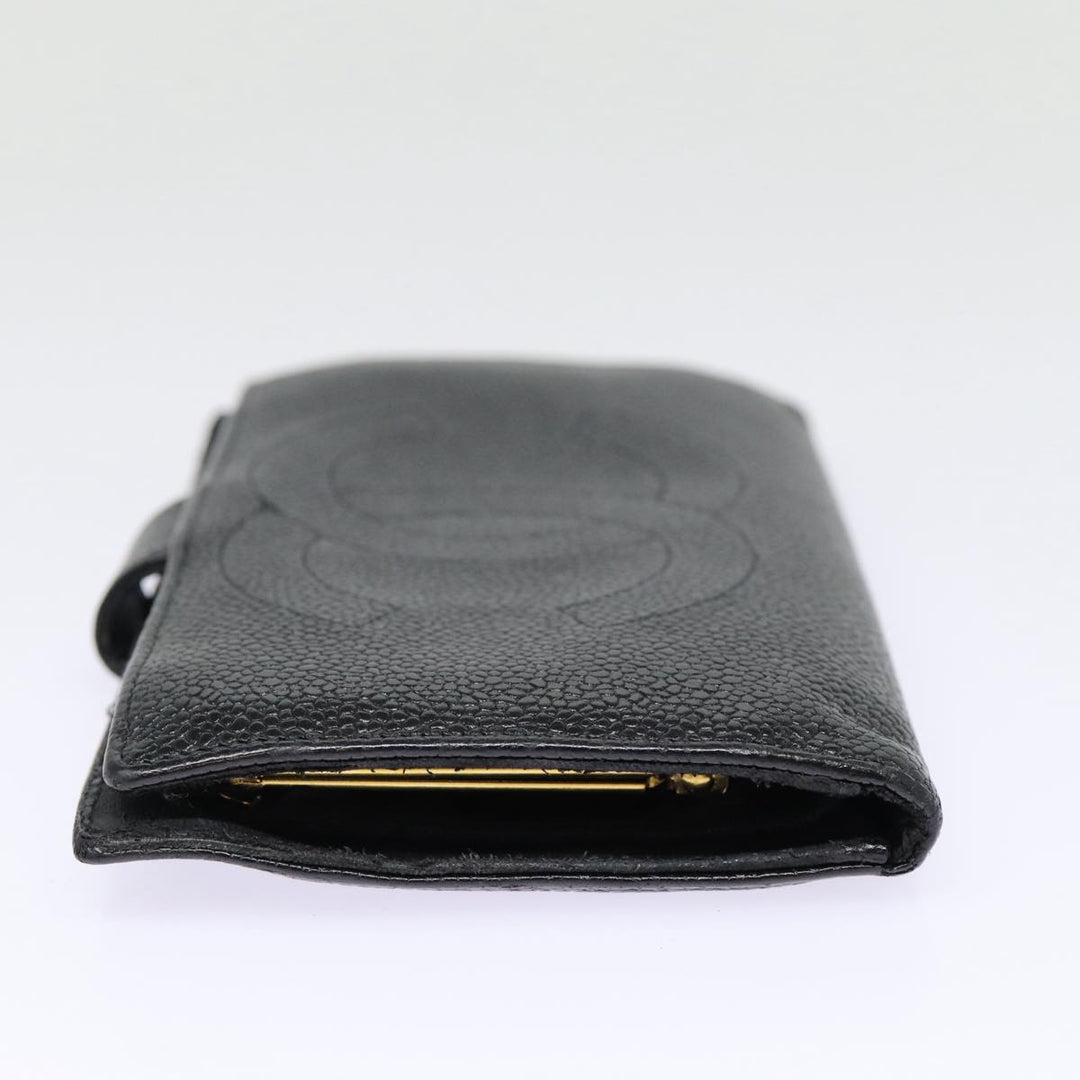 Top Quality Chanel COCO Mark Long Wallet Caviar Skin Black Gold CC Auth 88623