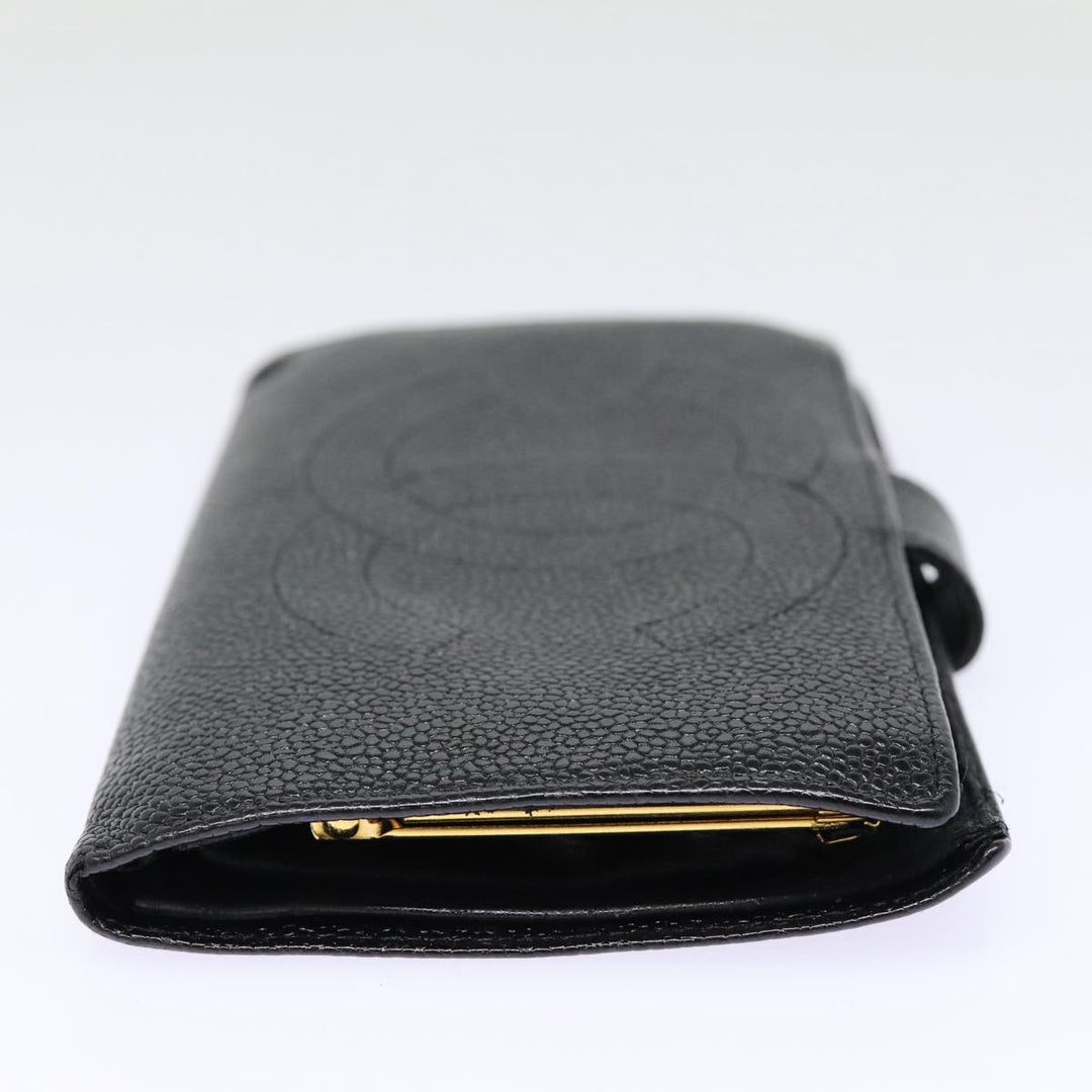 Top Quality Chanel COCO Mark Long Wallet Caviar Skin Black Gold CC Auth 88623