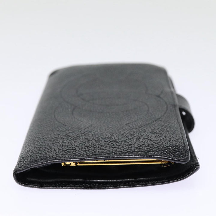 Top Quality Chanel COCO Mark Long Wallet Caviar Skin Black Gold CC Auth 88623