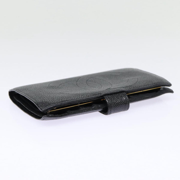 Top Quality Chanel COCO Mark Long Wallet Caviar Skin Black Gold CC Auth 88623