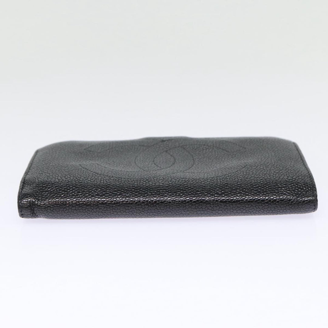 Top Quality Chanel COCO Mark Long Wallet Caviar Skin Black Gold CC Auth 88623