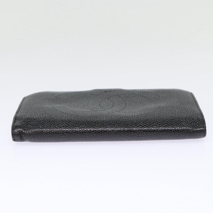 Top Quality Chanel COCO Mark Long Wallet Caviar Skin Black Gold CC Auth 88623