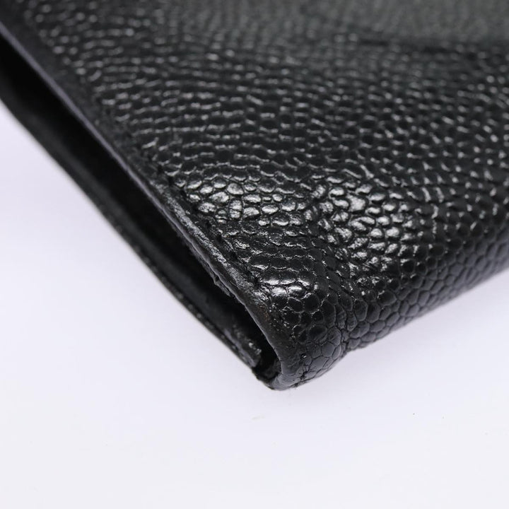 Top Quality Chanel COCO Mark Long Wallet Caviar Skin Black Gold CC Auth 88623