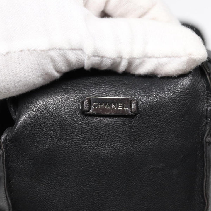 Top Quality Chanel Choco Bar Shoulder Bag Lamb Skin Black CC Auth 88626