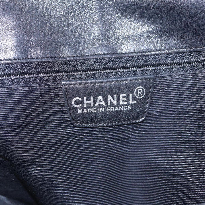 Top Quality Chanel Choco Bar Shoulder Bag Lamb Skin Black CC Auth 88626