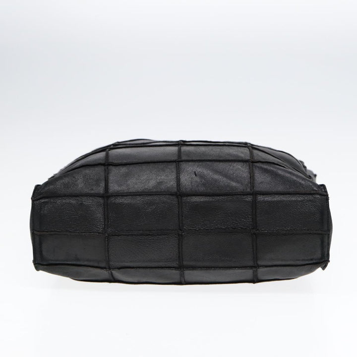 Top Quality Chanel Choco Bar Shoulder Bag Lamb Skin Black CC Auth 88626