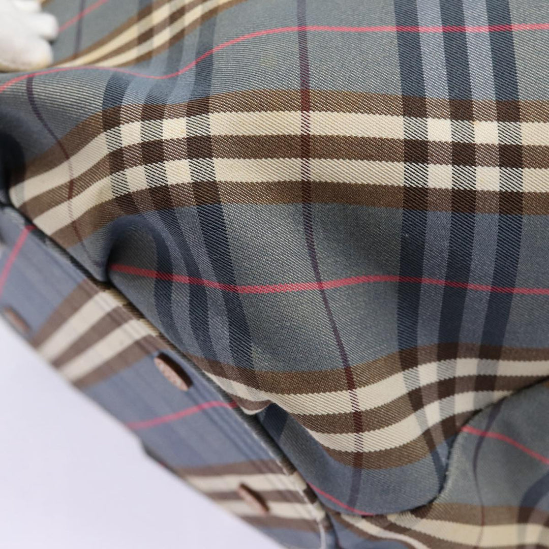 Burberry Nova Check Blue Label Hand Bag Canvas Blue Silver Auth 88648