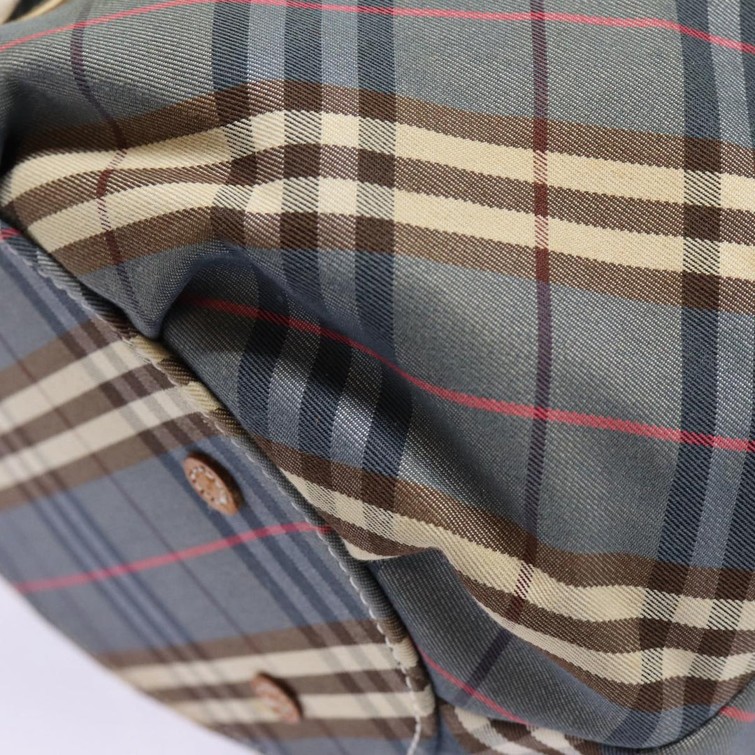 Burberry Nova Check Blue Label Hand Bag Canvas Blue Silver Auth 88648