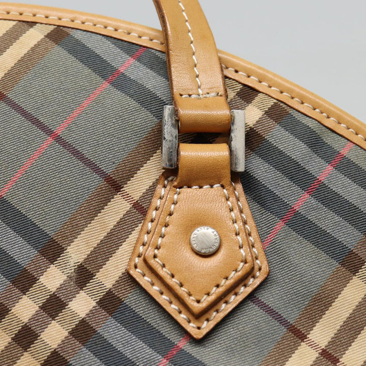 Burberry Nova Check Blue Label Hand Bag Canvas Blue Silver Auth 88648