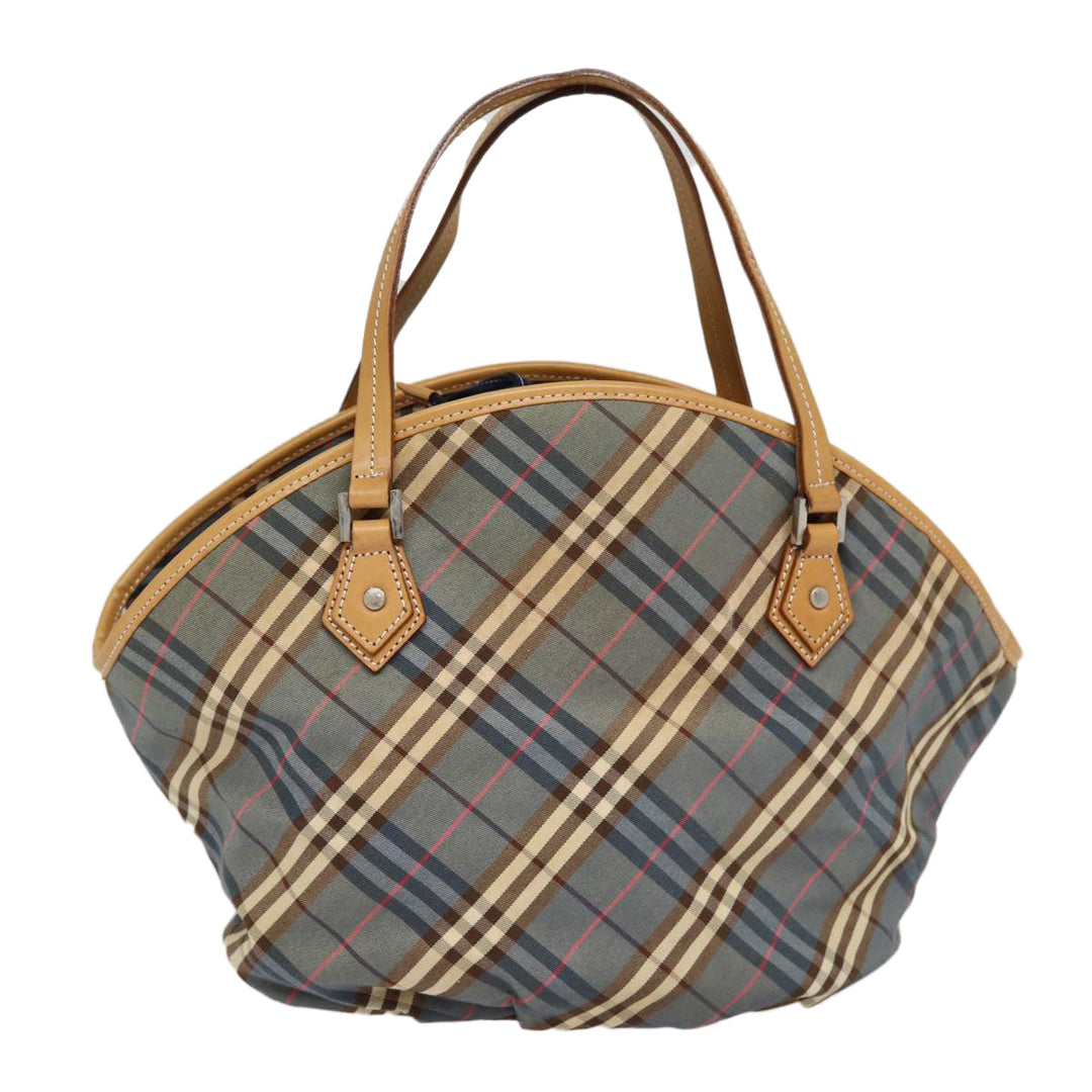 Burberry Nova Check Blue Label Hand Bag Canvas Blue Silver Auth 88648
