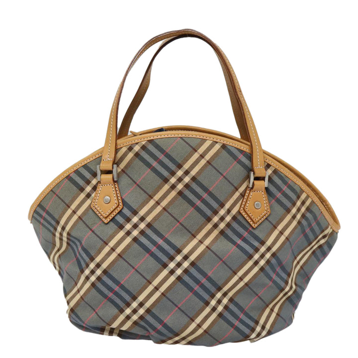 Burberry Nova Check Blue Label Hand Bag Canvas Blue Silver Auth 88648