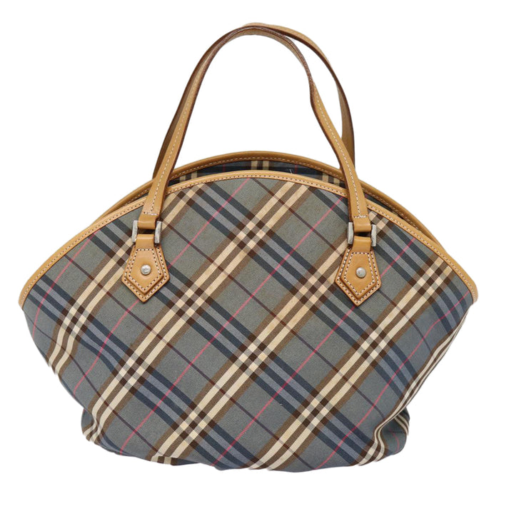 Burberry Nova Check Blue Label Hand Bag Canvas Blue Silver Auth 88648