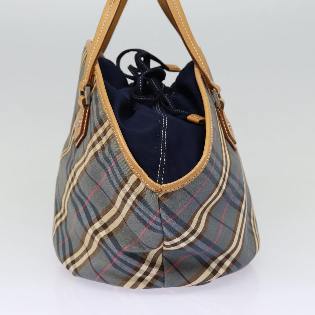 Burberry Nova Check Blue Label Hand Bag Canvas Blue Silver Auth 88648