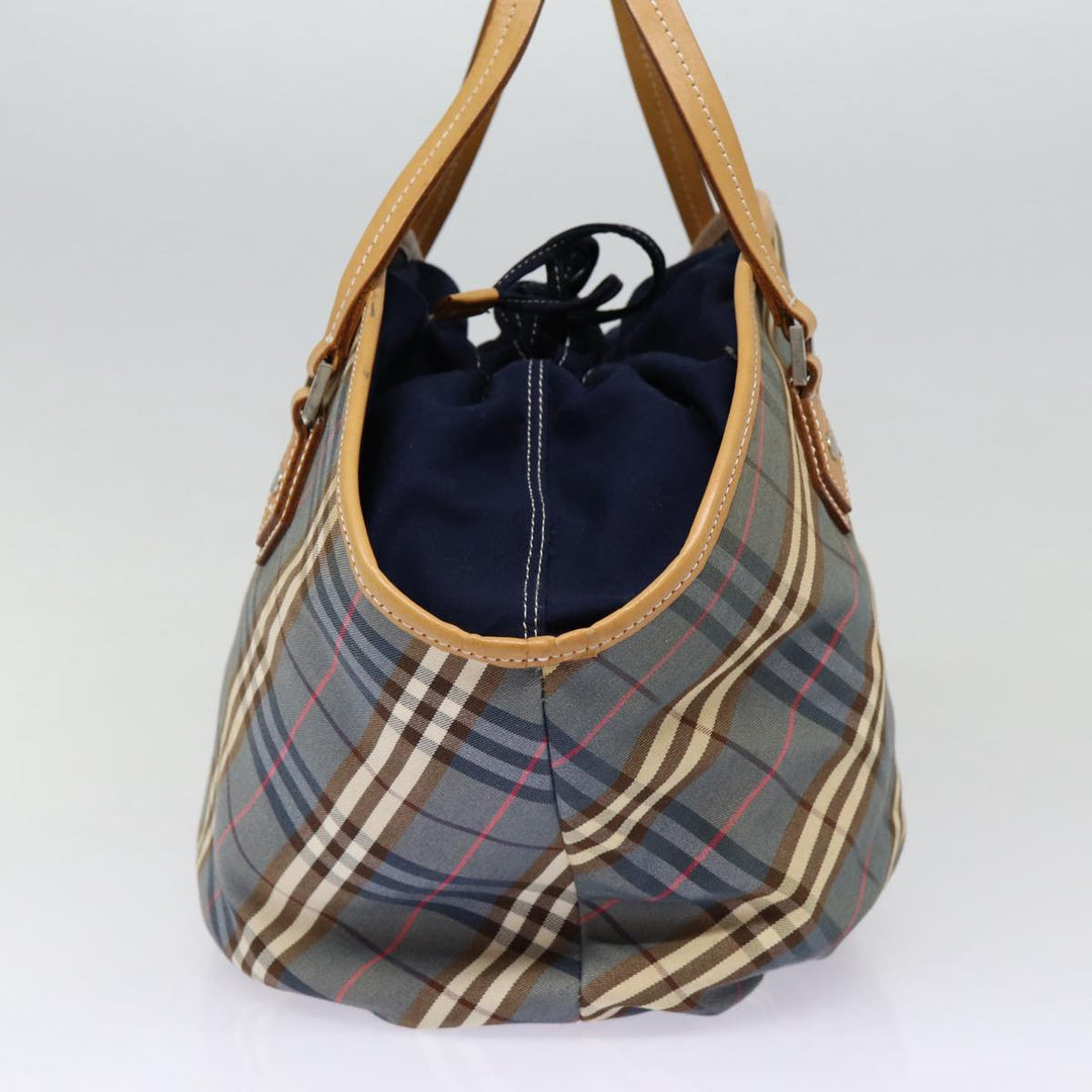 Burberry Nova Check Blue Label Hand Bag Canvas Blue Silver Auth 88648