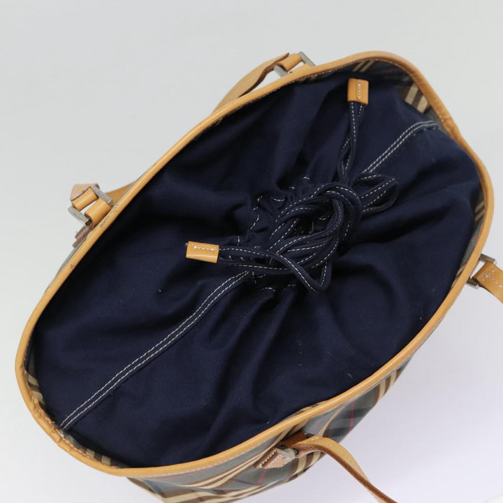 Burberry Nova Check Blue Label Hand Bag Canvas Blue Silver Auth 88648