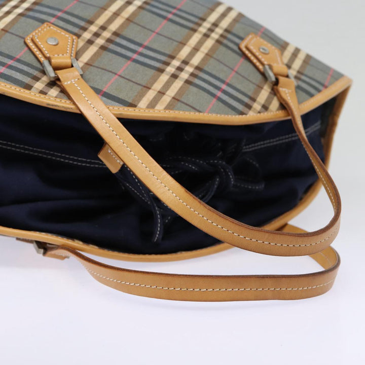 Burberry Nova Check Blue Label Hand Bag Canvas Blue Silver Auth 88648