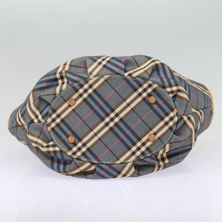 Burberry Nova Check Blue Label Hand Bag Canvas Blue Silver Auth 88648