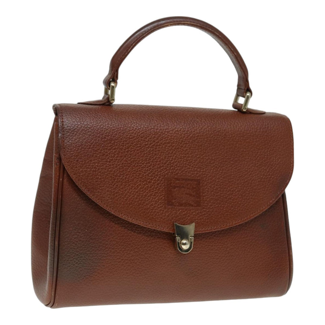 BurberrySs Hand Bag Leather Brown Gold Auth 88651