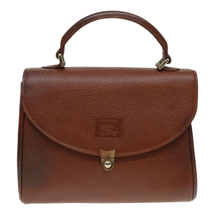 BurberrySs Hand Bag Leather Brown Gold Auth 88651