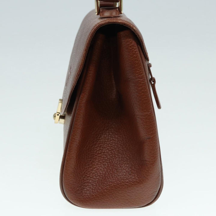 BurberrySs Hand Bag Leather Brown Gold Auth 88651