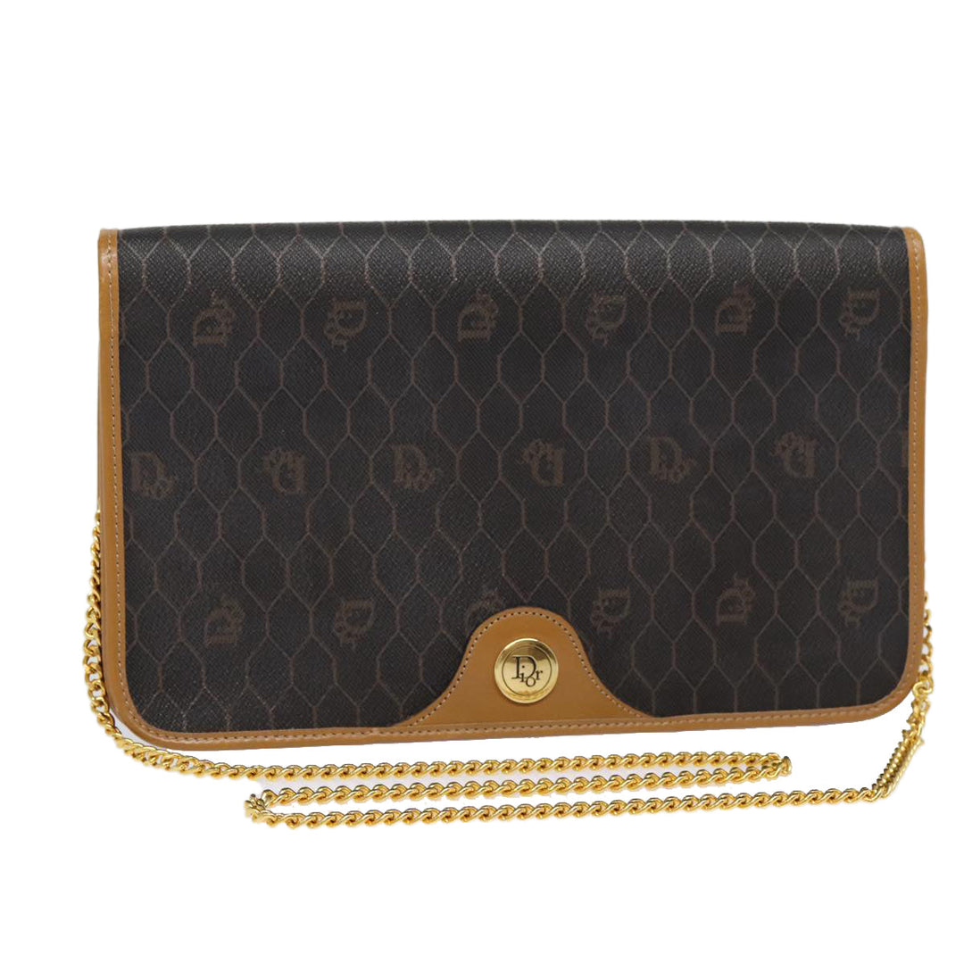 CHRISTIAN Top quality Dior Honeycomb Canvas Chain Shoulder Bag PVC Black Gold Auth 88668