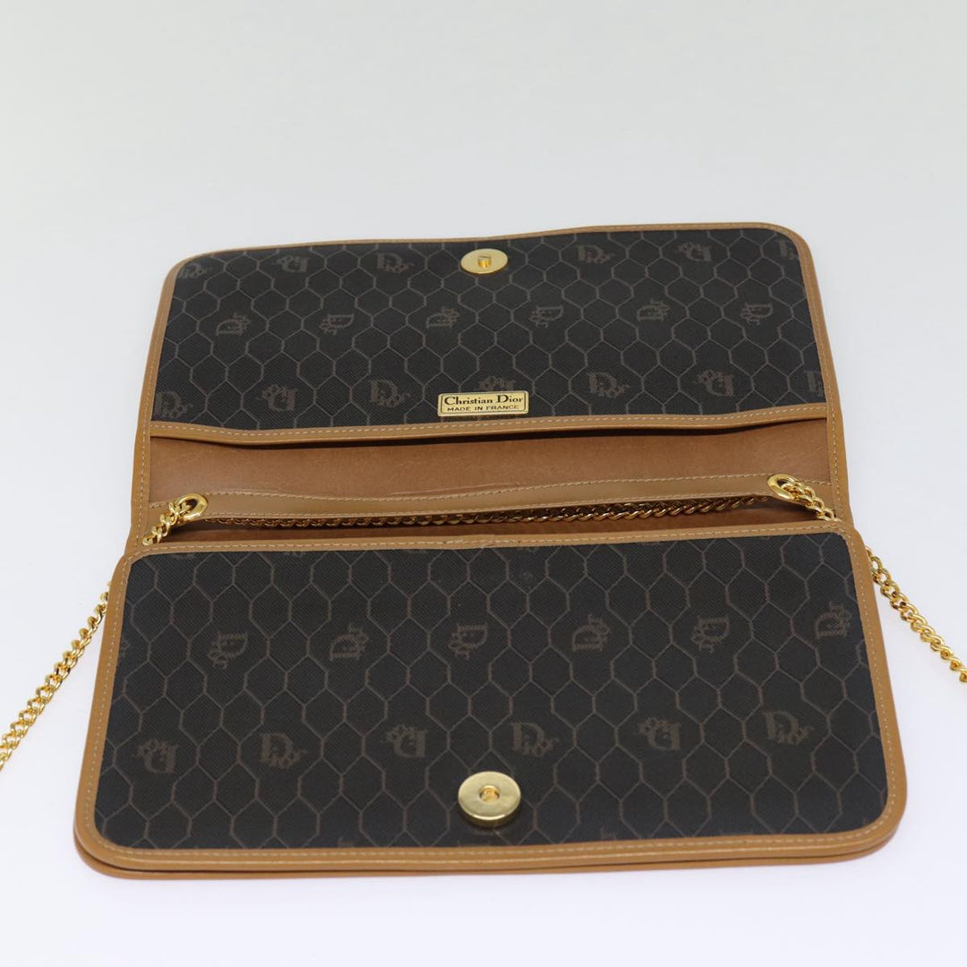 CHRISTIAN Top quality Dior Honeycomb Canvas Chain Shoulder Bag PVC Black Gold Auth 88668