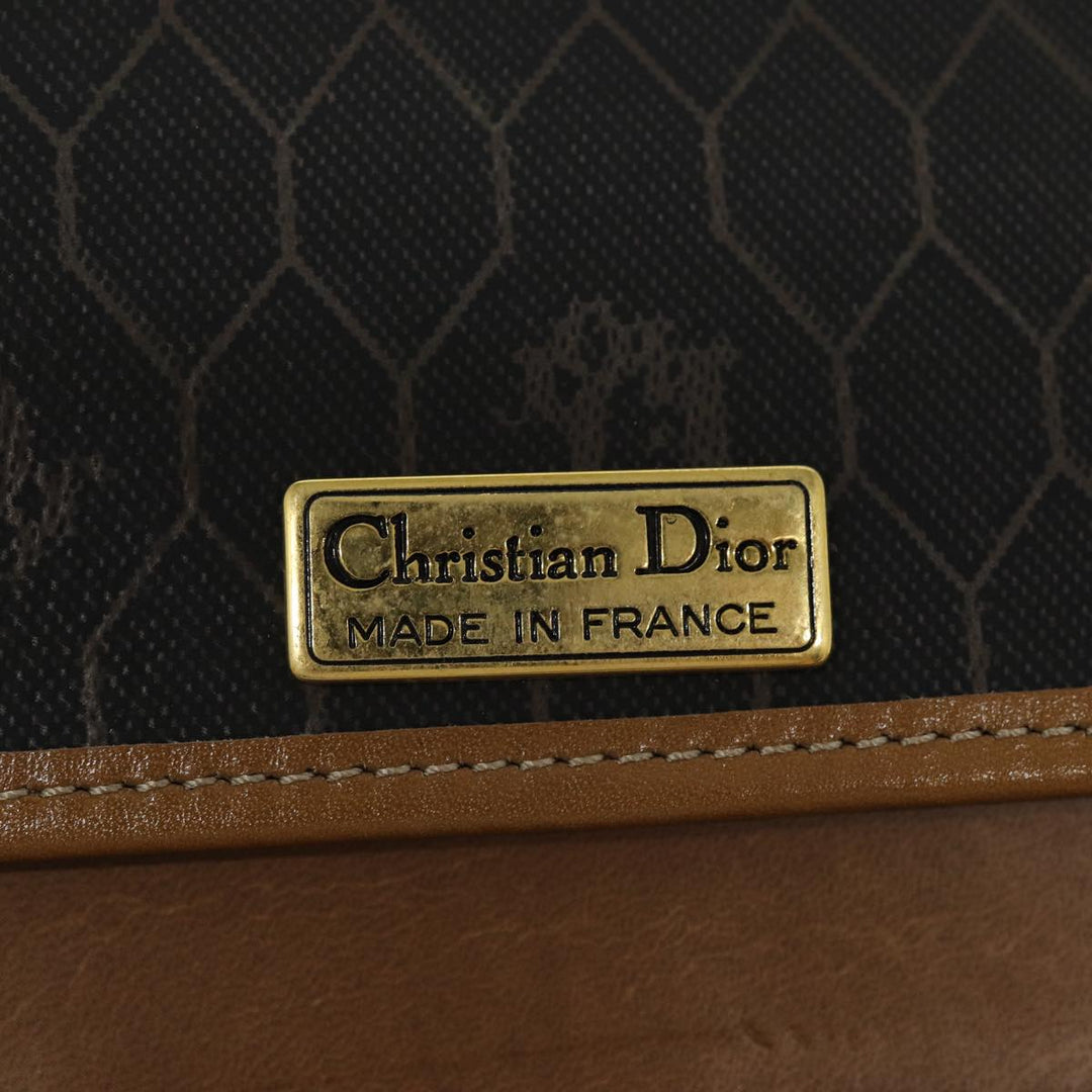 CHRISTIAN Top quality Dior Honeycomb Canvas Chain Shoulder Bag PVC Black Gold Auth 88668
