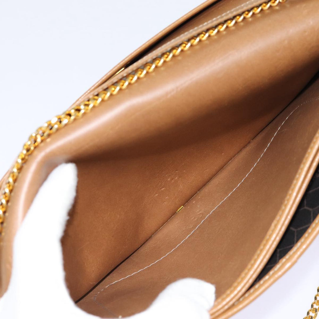 CHRISTIAN Dior Honeycomb Canvas Chain Shoulder Bag PVC Black Gold Auth 88668