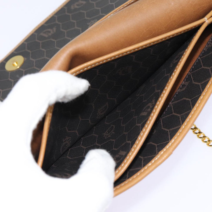 CHRISTIAN Top quality Dior Honeycomb Canvas Chain Shoulder Bag PVC Black Gold Auth 88668
