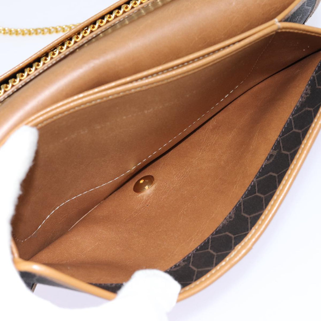 CHRISTIAN Dior Honeycomb Canvas Chain Shoulder Bag PVC Black Gold Auth 88668