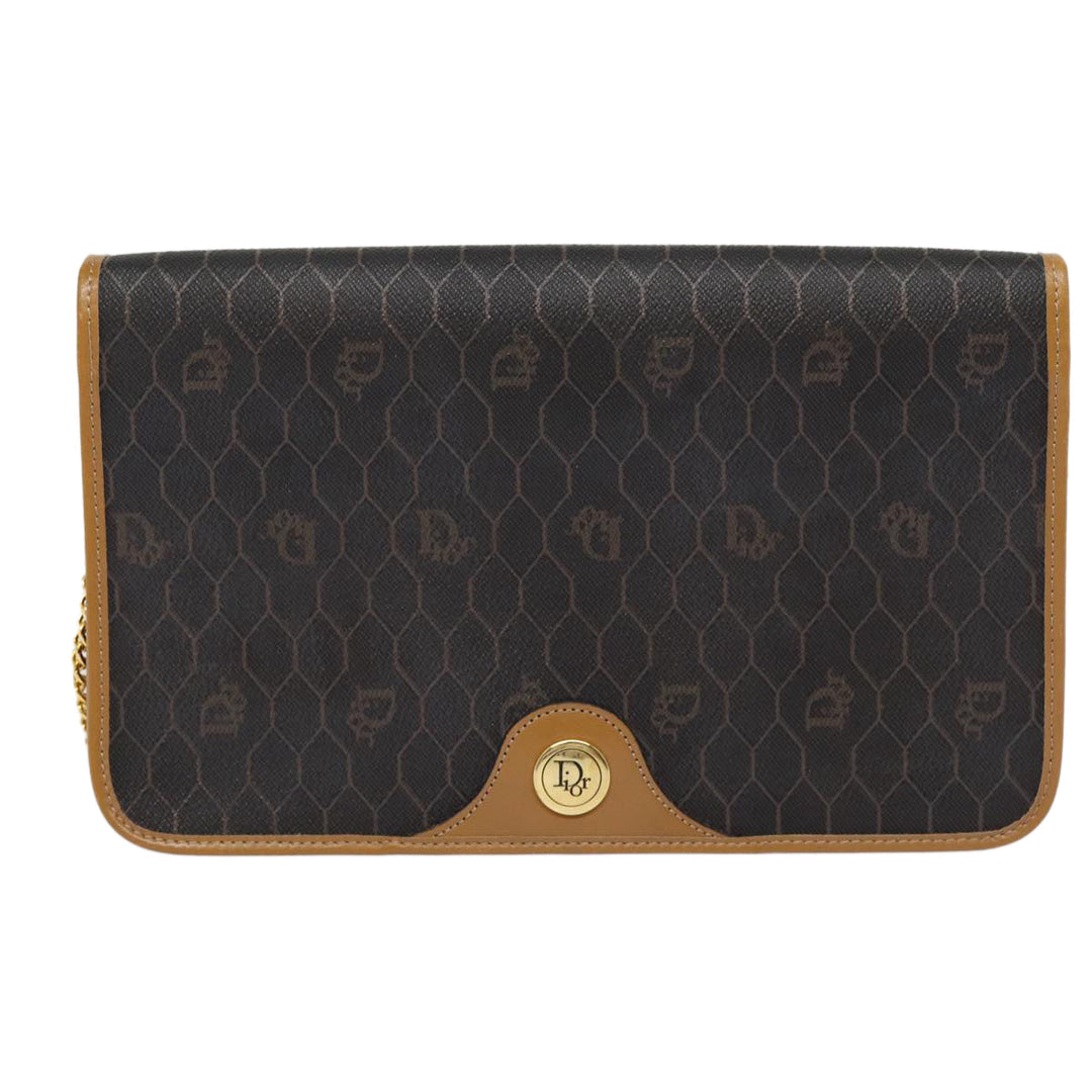 CHRISTIAN Top quality Dior Honeycomb Canvas Chain Shoulder Bag PVC Black Gold Auth 88668