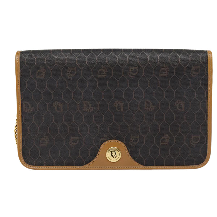 CHRISTIAN Top quality Dior Honeycomb Canvas Chain Shoulder Bag PVC Black Gold Auth 88668