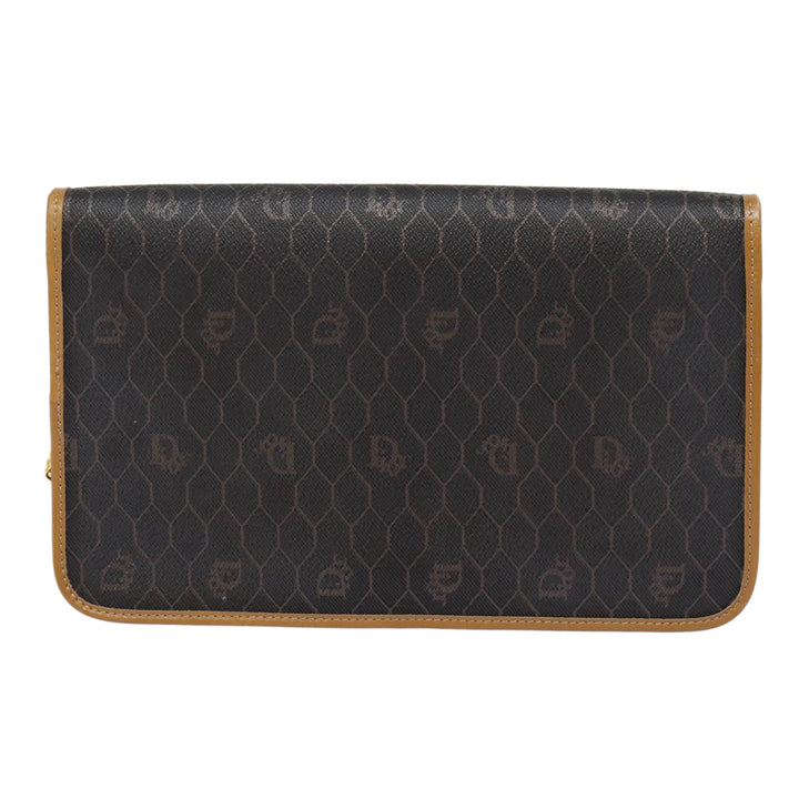 CHRISTIAN Top quality Dior Honeycomb Canvas Chain Shoulder Bag PVC Black Gold Auth 88668