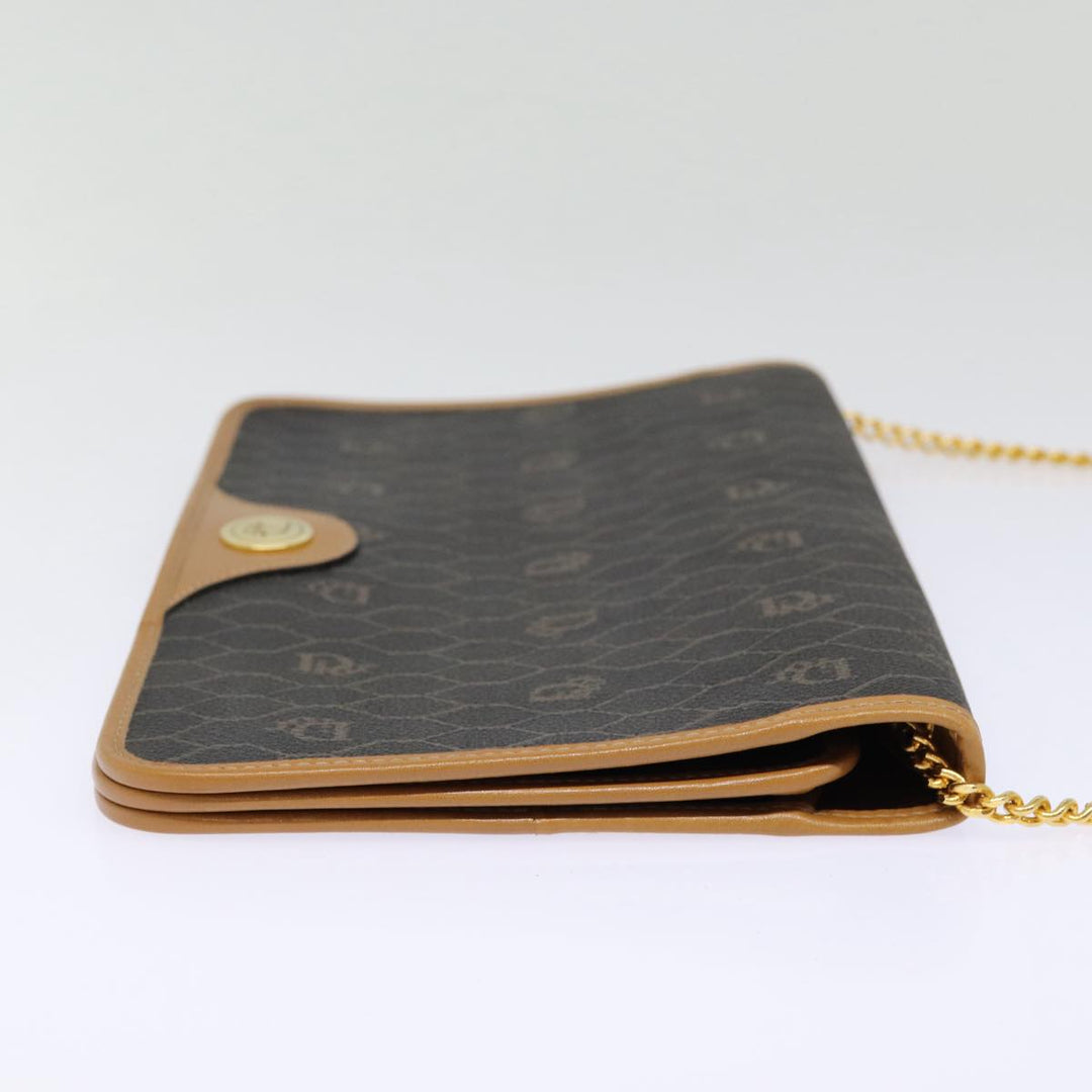 CHRISTIAN Top quality Dior Honeycomb Canvas Chain Shoulder Bag PVC Black Gold Auth 88668