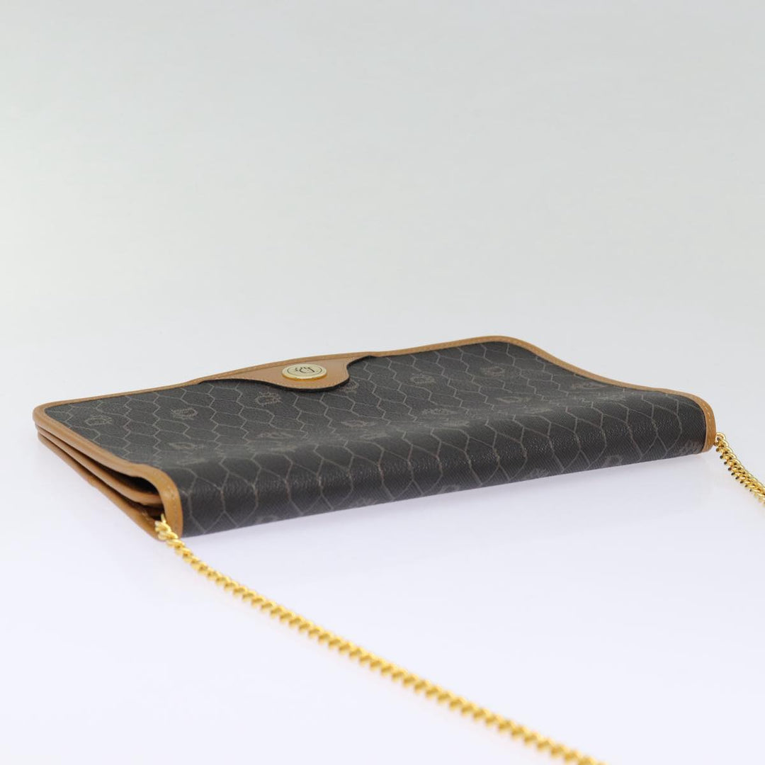 CHRISTIAN Top quality Dior Honeycomb Canvas Chain Shoulder Bag PVC Black Gold Auth 88668