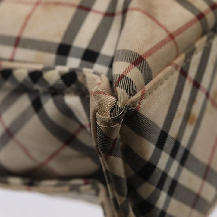 Burberry Nova Check Blue Label Hand Bag Nylon Beige Silver Auth 88679