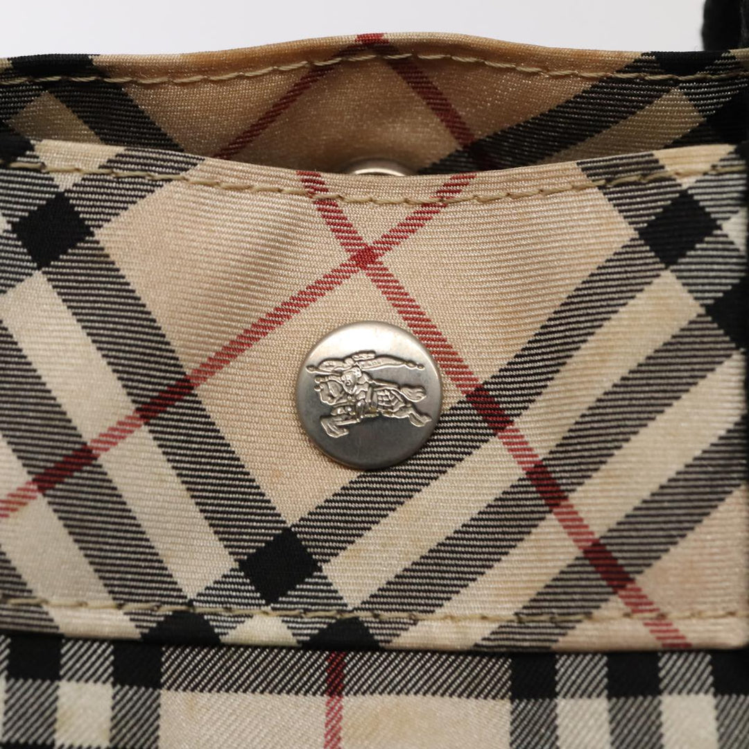Burberry Nova Check Blue Label Hand Bag Nylon Beige Silver Auth 88679