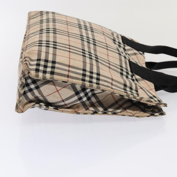 Burberry Nova Check Blue Label Hand Bag Nylon Beige Silver Auth 88679