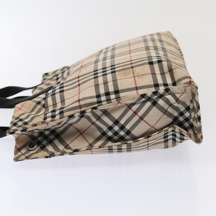 Burberry Nova Check Blue Label Hand Bag Nylon Beige Silver Auth 88679