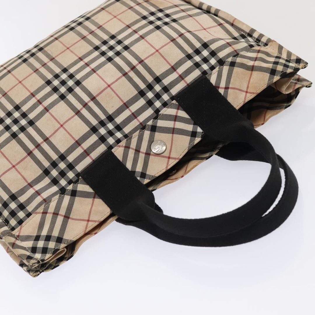 Burberry Nova Check Blue Label Hand Bag Nylon Beige Silver Auth 88679