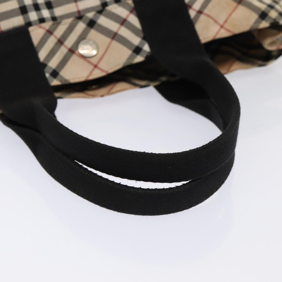 Burberry Nova Check Blue Label Hand Bag Nylon Beige Silver Auth 88679