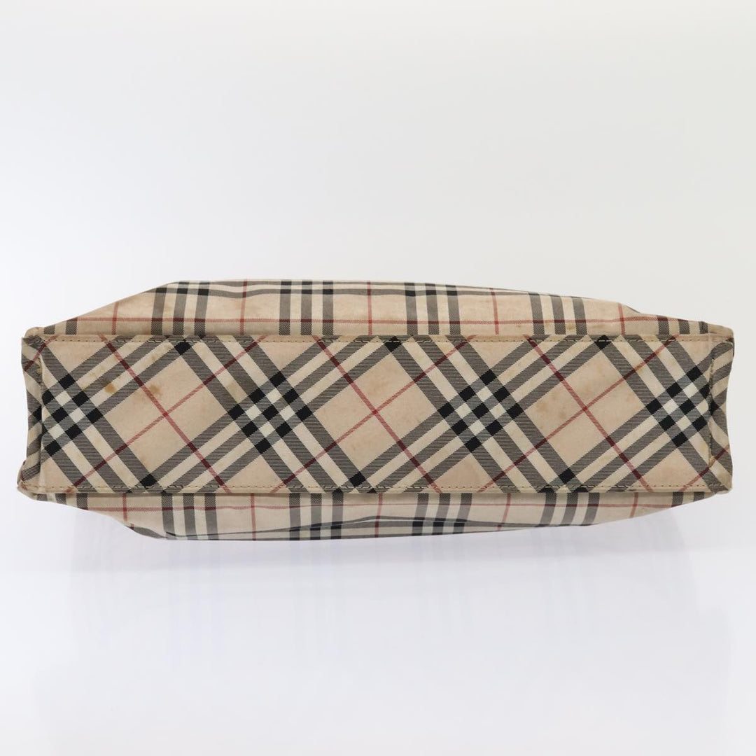 Burberry Nova Check Blue Label Hand Bag Nylon Beige Silver Auth 88679