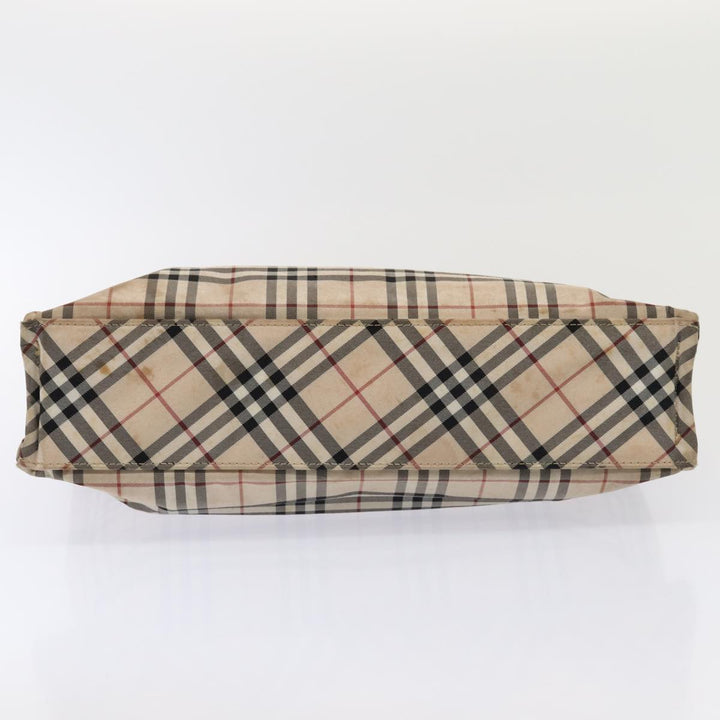 Burberry Nova Check Blue Label Hand Bag Nylon Beige Silver Auth 88679