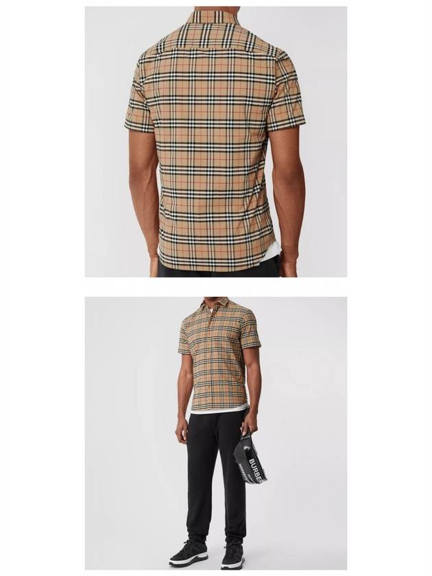 Burberry Small Scale Check Stretch Short Sleeve Shirt Archive Beige